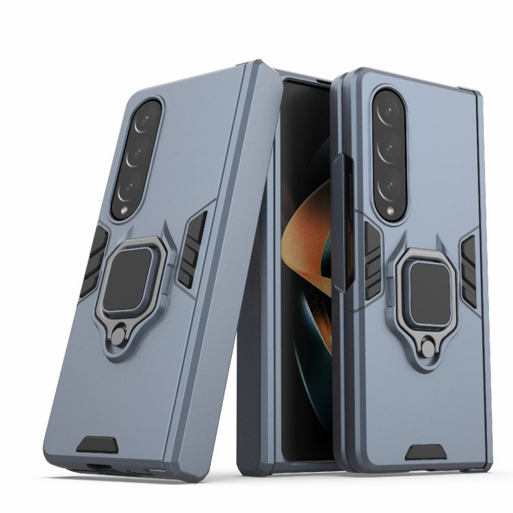 For Samsung Galaxy Z Fold4 PC + TPU Shockproof Protective Phone Case with Magnetic Ring Holder(Navy Blue)