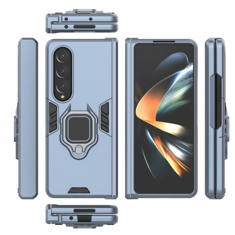 For Samsung Galaxy Z Fold4 PC + TPU Shockproof Protective Phone Case with Magnetic Ring Holder(Navy Blue)