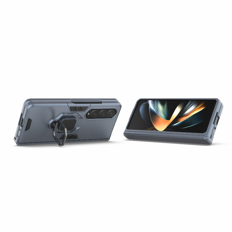For Samsung Galaxy Z Fold4 PC + TPU Shockproof Protective Phone Case with Magnetic Ring Holder(Navy Blue)
