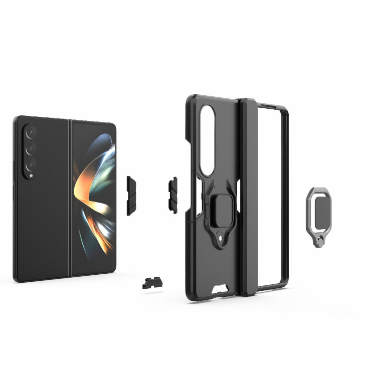 For Samsung Galaxy Z Fold4 PC + TPU Shockproof Protective Phone Case with Magnetic Ring Holder(Navy Blue)
