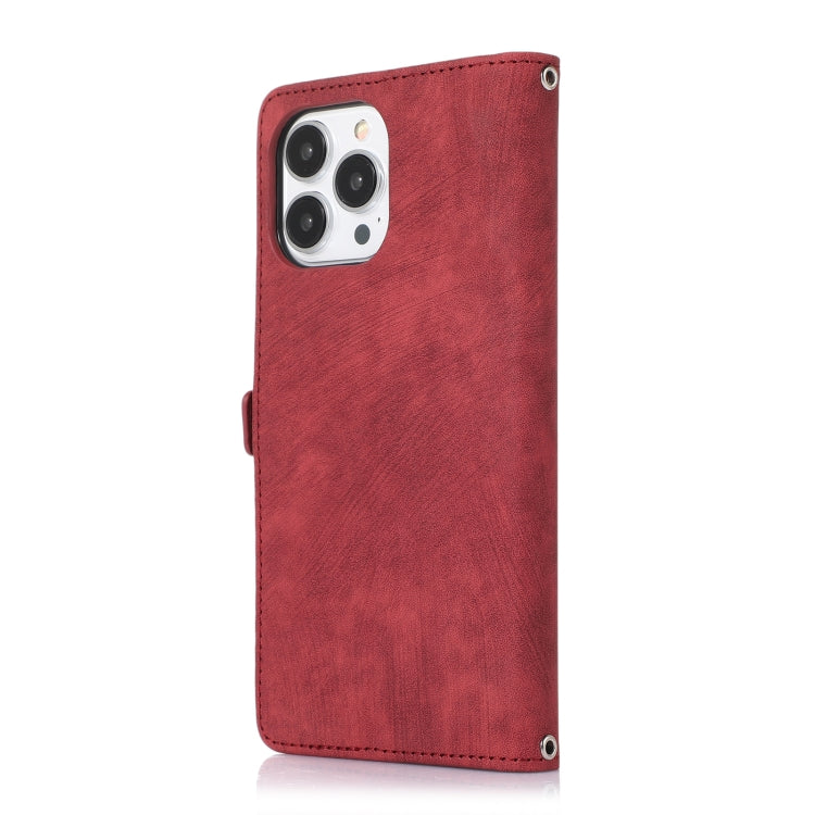 For iPhone 14 Pro Max Zipper Card Slot Buckle Wallet Leather Phone Case