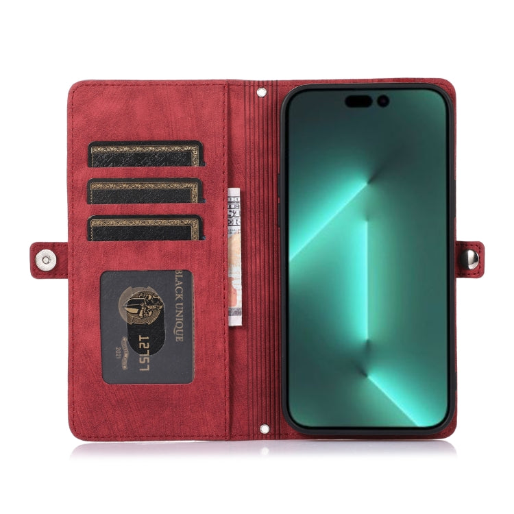 For iPhone 14 Pro Max Zipper Card Slot Buckle Wallet Leather Phone Case