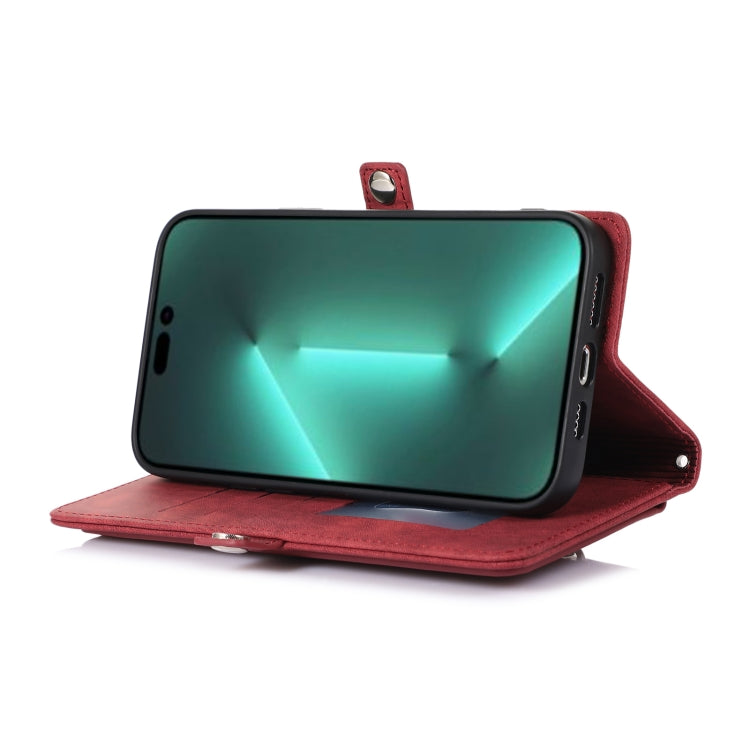 For iPhone 14 Pro Max Zipper Card Slot Buckle Wallet Leather Phone Case