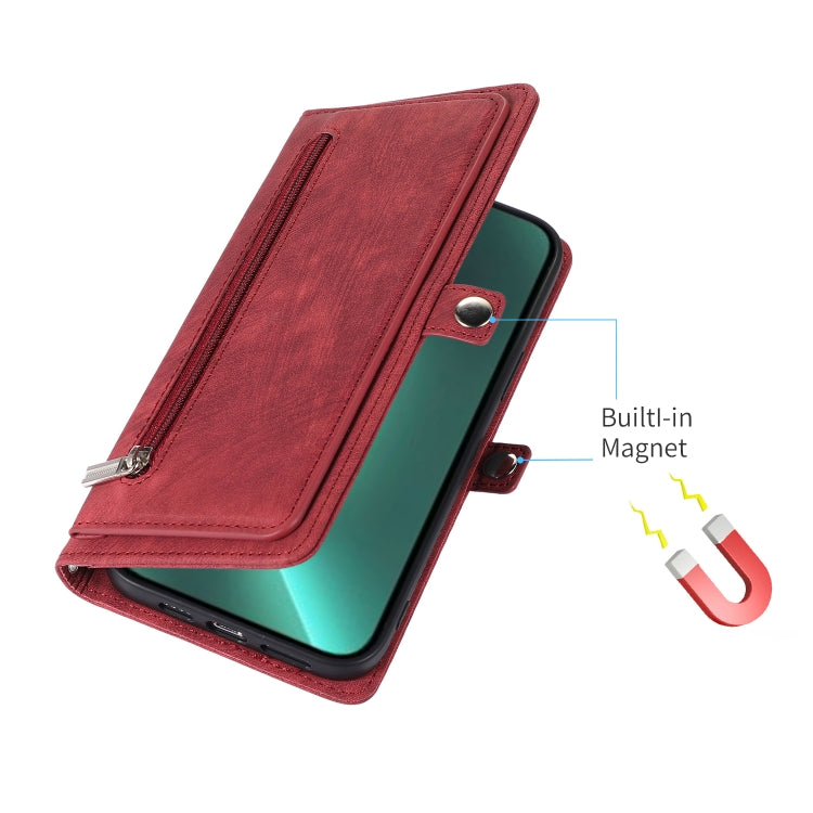 For iPhone 14 Pro Max Zipper Card Slot Buckle Wallet Leather Phone Case