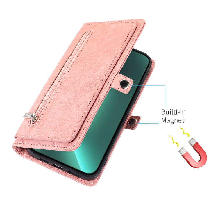 For iPhone 14 Pro Max Zipper Card Slot Buckle Wallet Leather Phone Case