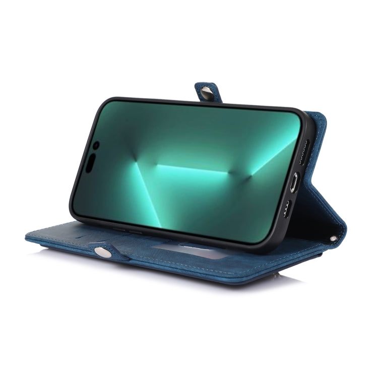 For iPhone 14 Pro Max Zipper Card Slot Buckle Wallet Leather Phone Case