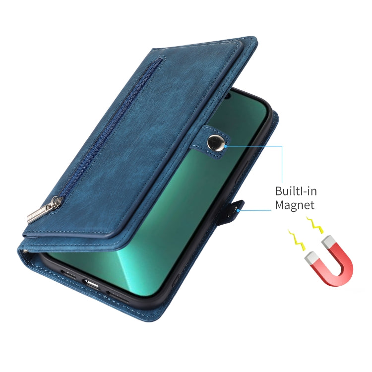 For iPhone 14 Pro Max Zipper Card Slot Buckle Wallet Leather Phone Case