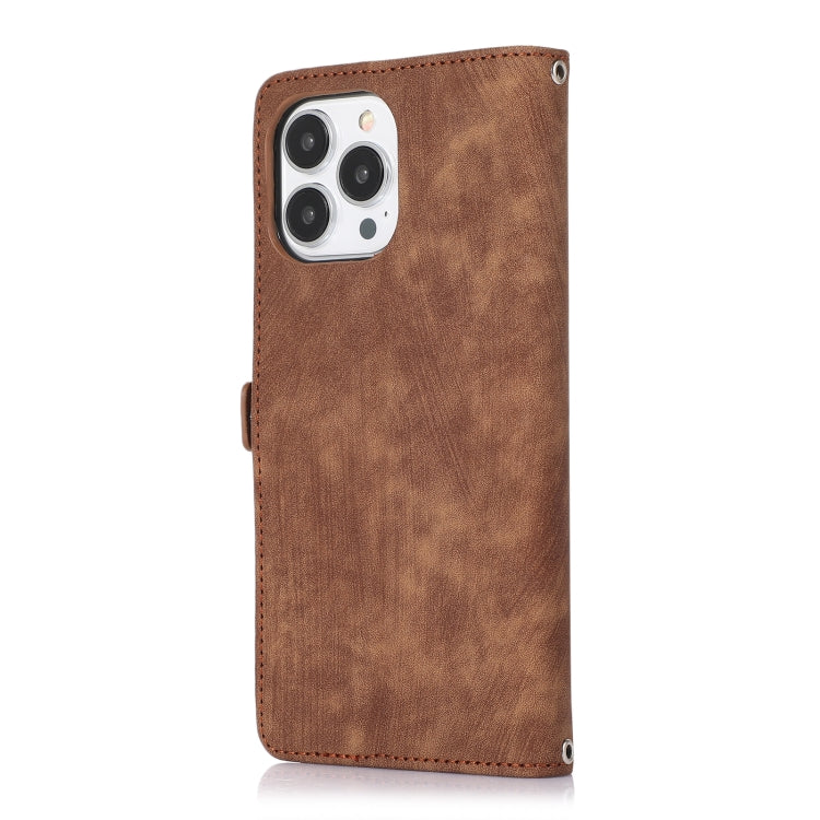 For iPhone 14 Pro Max Zipper Card Slot Buckle Wallet Leather Phone Case