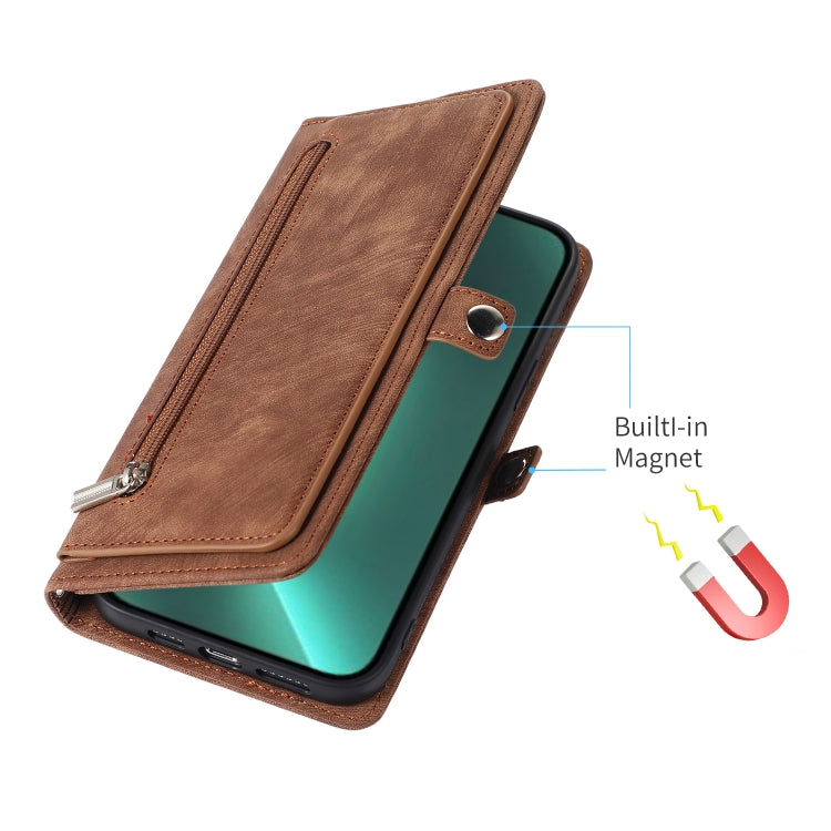 For iPhone 14 Pro Max Zipper Card Slot Buckle Wallet Leather Phone Case