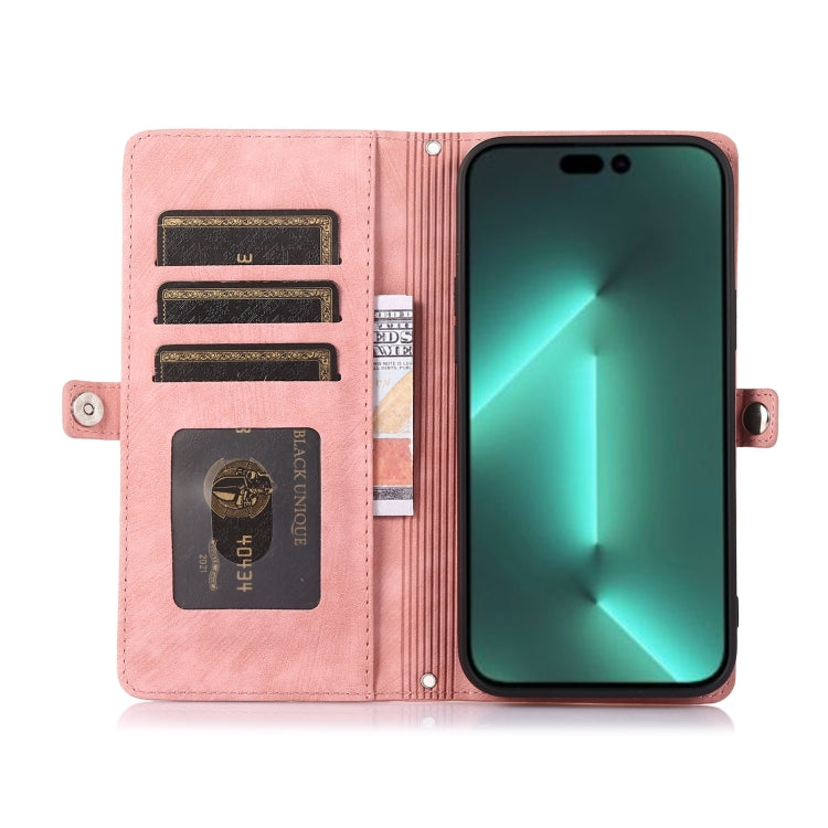 For iPhone 14 Pro Zipper Card Slot Buckle Wallet Leather Phone Case