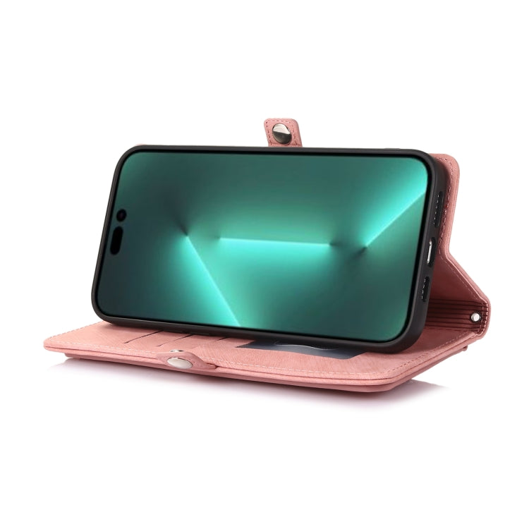 For iPhone 14 Pro Zipper Card Slot Buckle Wallet Leather Phone Case