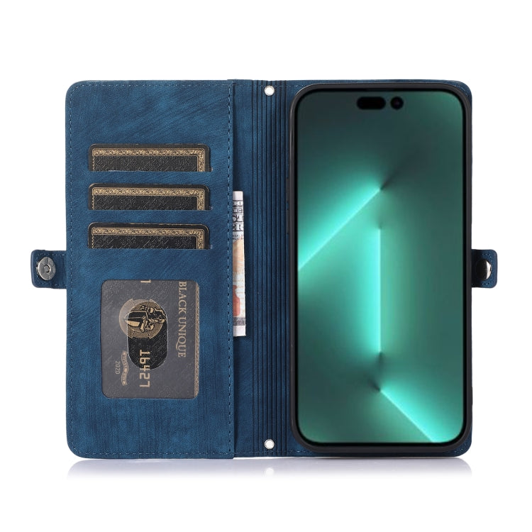 For iPhone 14 Pro Zipper Card Slot Buckle Wallet Leather Phone Case