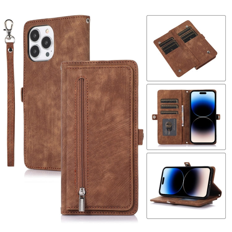 For iPhone 14 Pro Zipper Card Slot Buckle Wallet Leather Phone Case