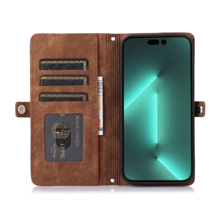 For iPhone 14 Pro Zipper Card Slot Buckle Wallet Leather Phone Case