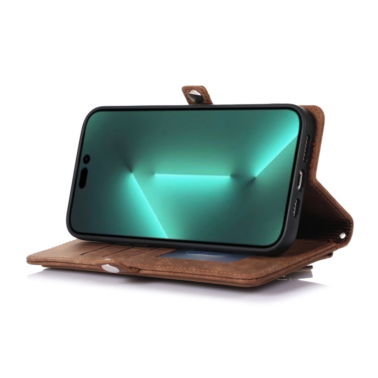 For iPhone 14 Pro Zipper Card Slot Buckle Wallet Leather Phone Case