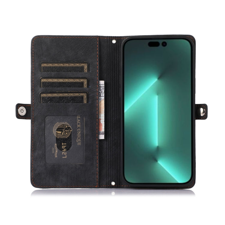 For iPhone 14 Pro Zipper Card Slot Buckle Wallet Leather Phone Case