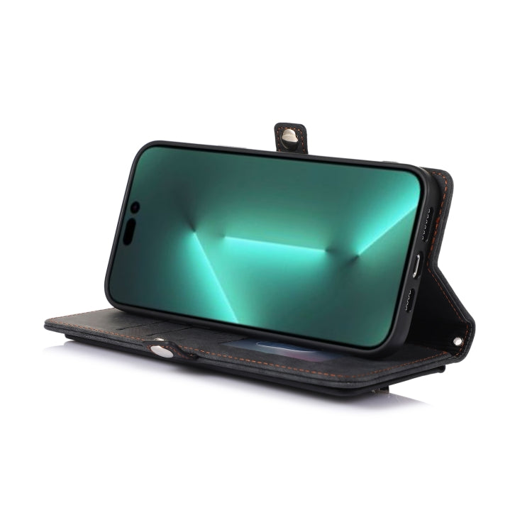 For iPhone 14 Pro Zipper Card Slot Buckle Wallet Leather Phone Case