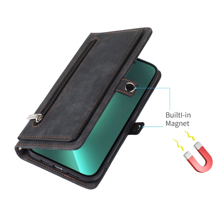 For iPhone 14 Pro Zipper Card Slot Buckle Wallet Leather Phone Case