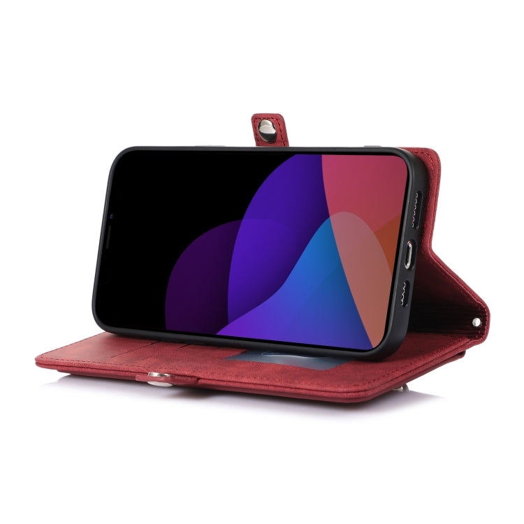 For iPhone 14 Plus Zipper Card Slot Buckle Wallet Leather Phone Case