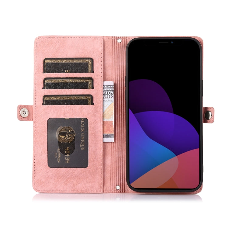 For iPhone 14 Plus Zipper Card Slot Buckle Wallet Leather Phone Case