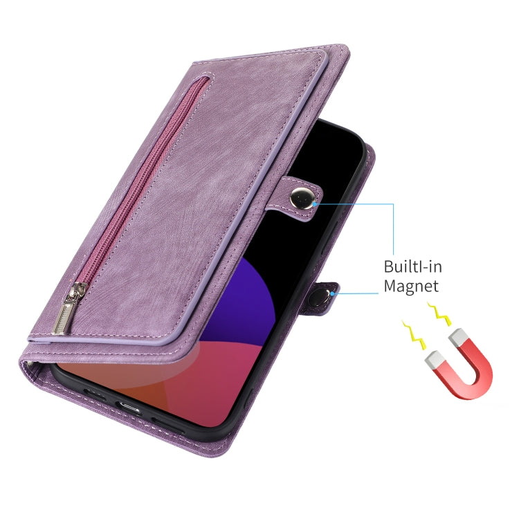 For iPhone 14 Plus Zipper Card Slot Buckle Wallet Leather Phone Case