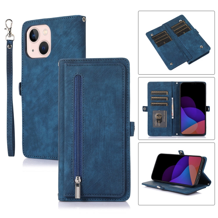 For iPhone 14 Plus Zipper Card Slot Buckle Wallet Leather Phone Case