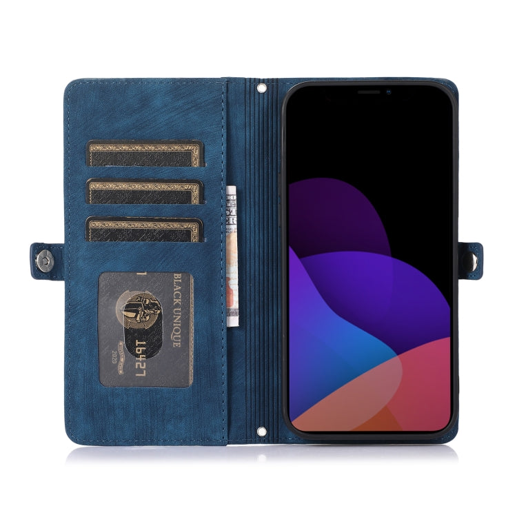 For iPhone 14 Plus Zipper Card Slot Buckle Wallet Leather Phone Case