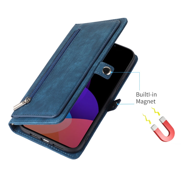 For iPhone 14 Plus Zipper Card Slot Buckle Wallet Leather Phone Case