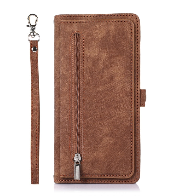 For iPhone 14 Plus Zipper Card Slot Buckle Wallet Leather Phone Case