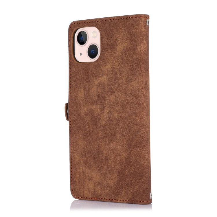 For iPhone 14 Plus Zipper Card Slot Buckle Wallet Leather Phone Case