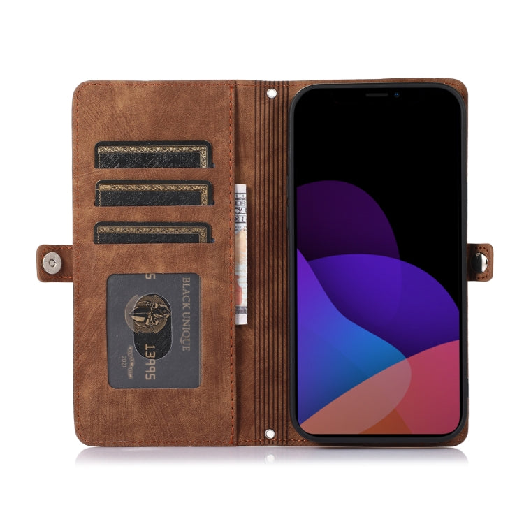 For iPhone 14 Plus Zipper Card Slot Buckle Wallet Leather Phone Case