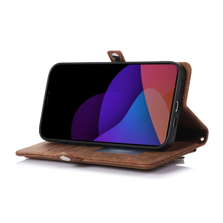 For iPhone 14 Plus Zipper Card Slot Buckle Wallet Leather Phone Case