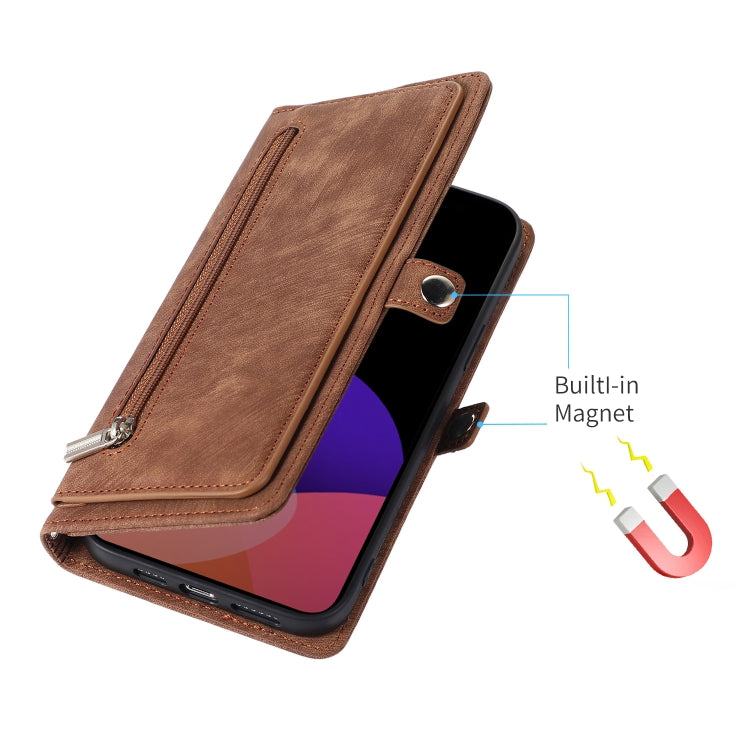 For iPhone 14 Plus Zipper Card Slot Buckle Wallet Leather Phone Case