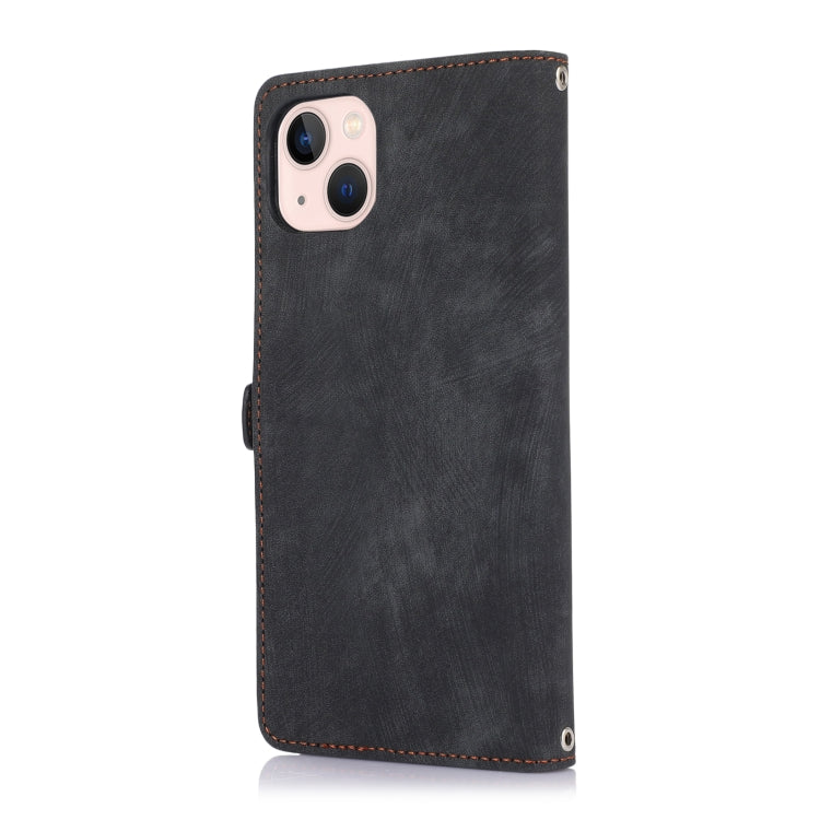 For iPhone 14 Plus Zipper Card Slot Buckle Wallet Leather Phone Case