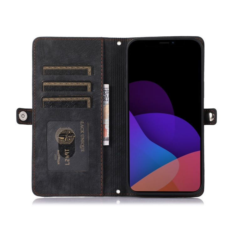 For iPhone 14 Plus Zipper Card Slot Buckle Wallet Leather Phone Case