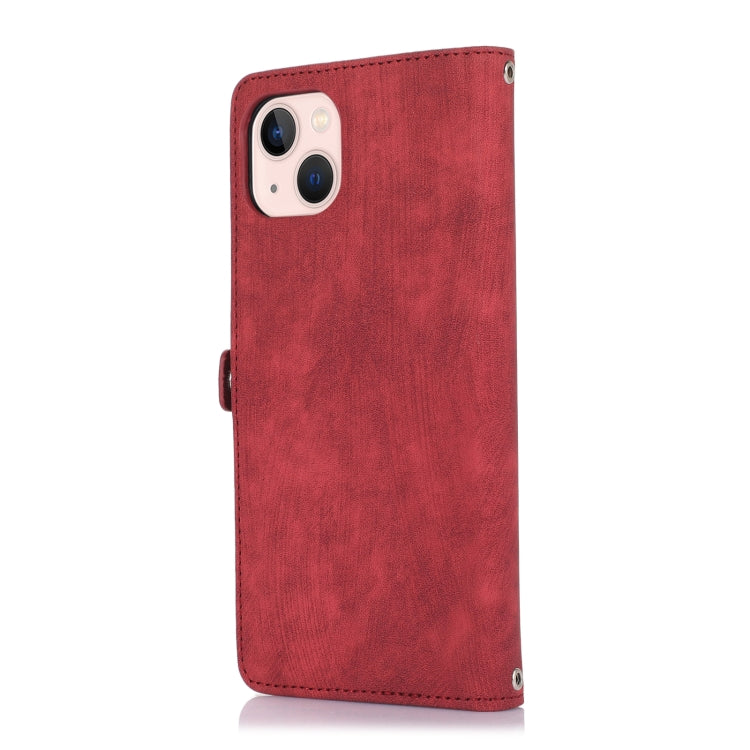 For iPhone 14 Zipper Card Slot Buckle Wallet Leather Phone Case