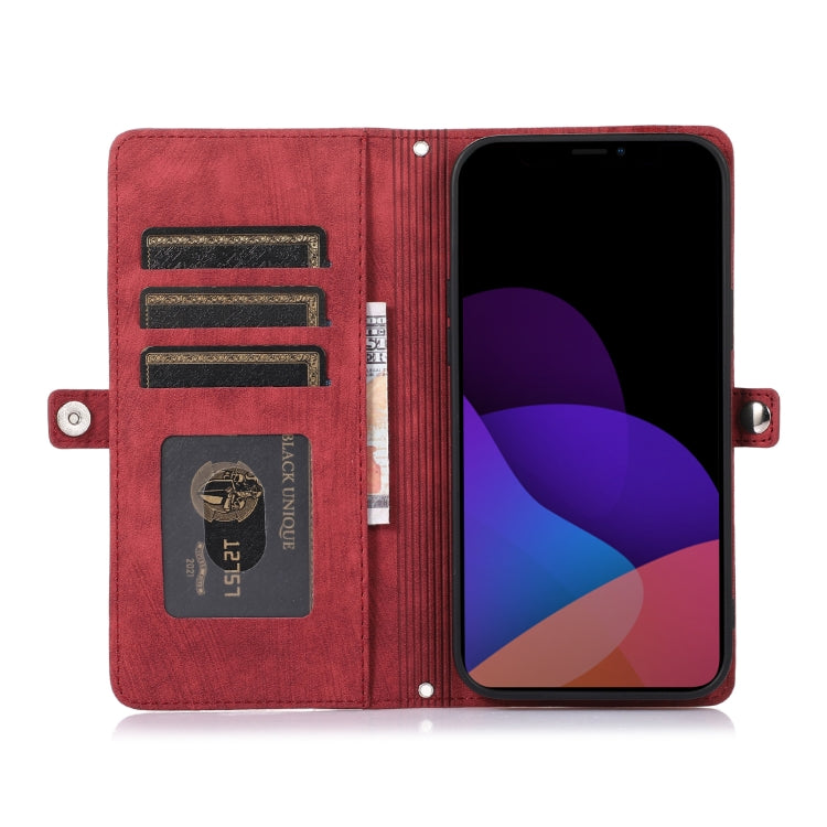 For iPhone 14 Zipper Card Slot Buckle Wallet Leather Phone Case