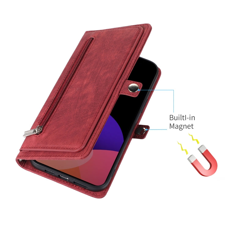 For iPhone 14 Zipper Card Slot Buckle Wallet Leather Phone Case