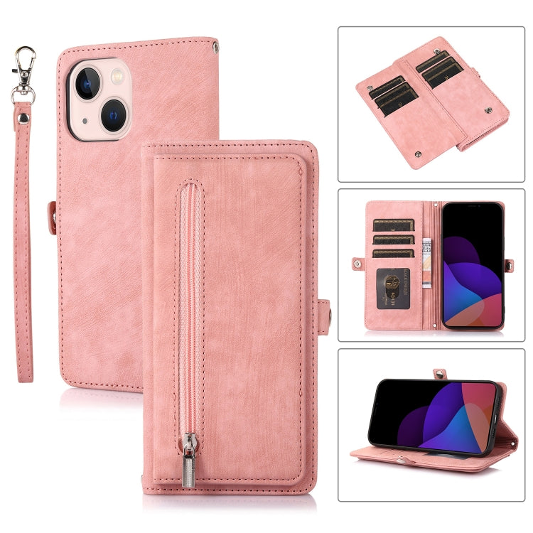 For iPhone 14 Zipper Card Slot Buckle Wallet Leather Phone Case