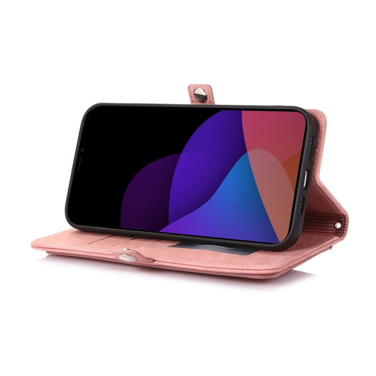 For iPhone 14 Zipper Card Slot Buckle Wallet Leather Phone Case
