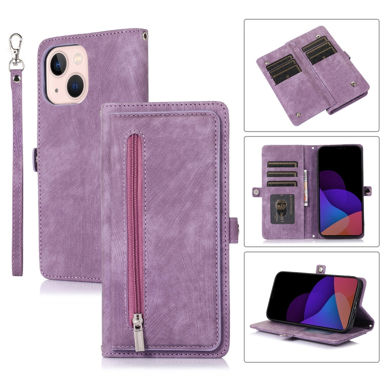 For iPhone 14 Zipper Card Slot Buckle Wallet Leather Phone Case