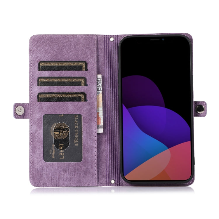 For iPhone 14 Zipper Card Slot Buckle Wallet Leather Phone Case