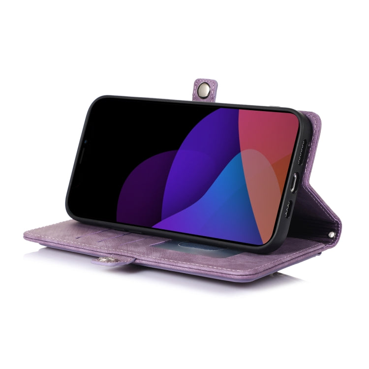 For iPhone 14 Zipper Card Slot Buckle Wallet Leather Phone Case