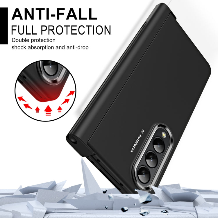 For Samsung Galaxy Z Fold4 Skin Feel Two-color Contact Lens Hinge Flip Phone Case with Pen Slot