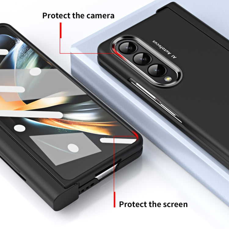 For Samsung Galaxy Z Fold4 Skin Feel Two-color Contact Lens Hinge Flip Phone Case with Pen Slot