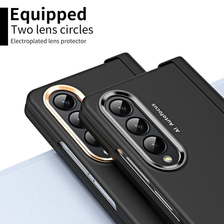 For Samsung Galaxy Z Fold4 Skin Feel Two-color Contact Lens Hinge Flip Phone Case with Pen Slot