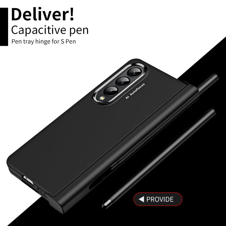 For Samsung Galaxy Z Fold4 Skin Feel Two-color Contact Lens Hinge Flip Phone Case with Pen Slot