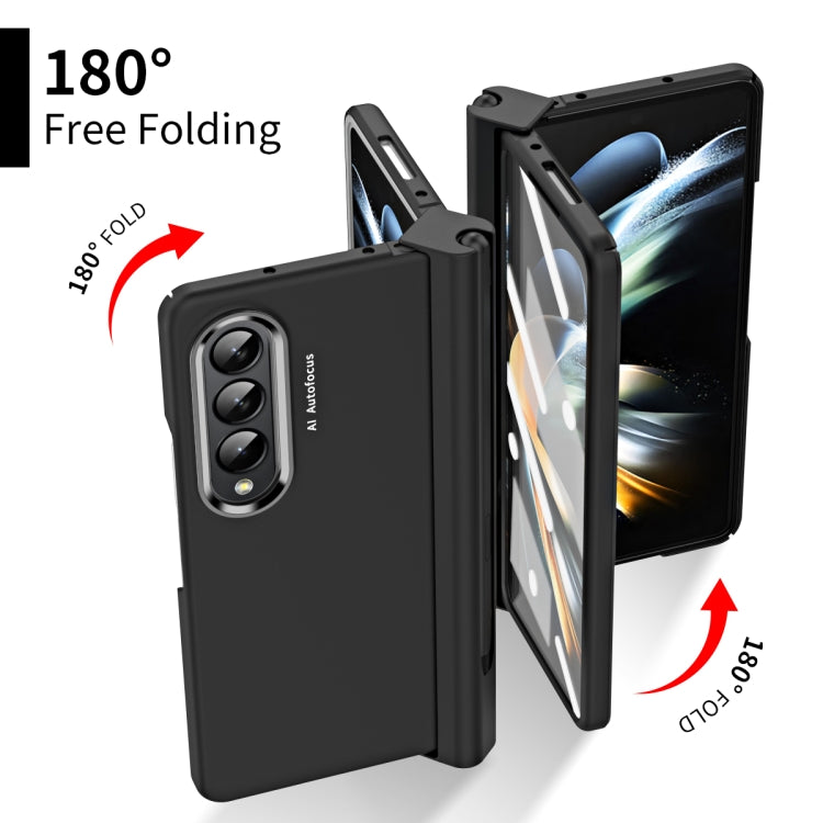 For Samsung Galaxy Z Fold4 Skin Feel Two-color Contact Lens Hinge Flip Phone Case with Pen Slot
