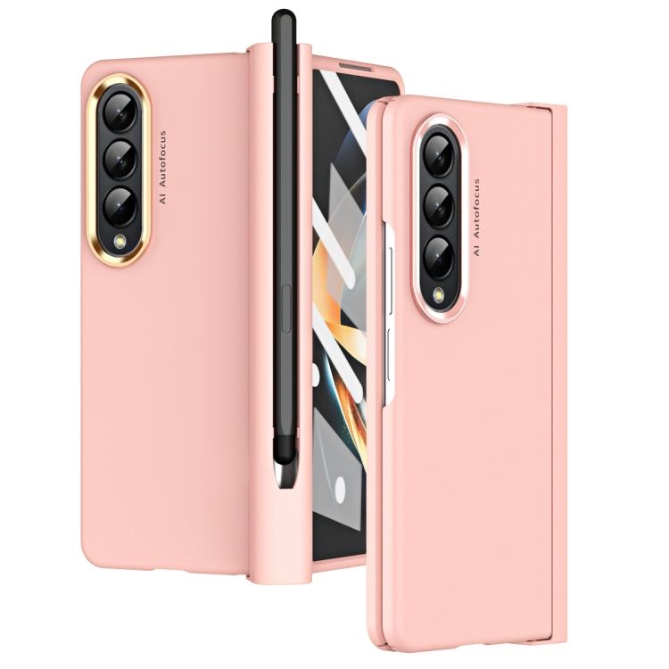 For Samsung Galaxy Z Fold4 Skin Feel Two-color Contact Lens Hinge Flip Phone Case with Pen Slot
