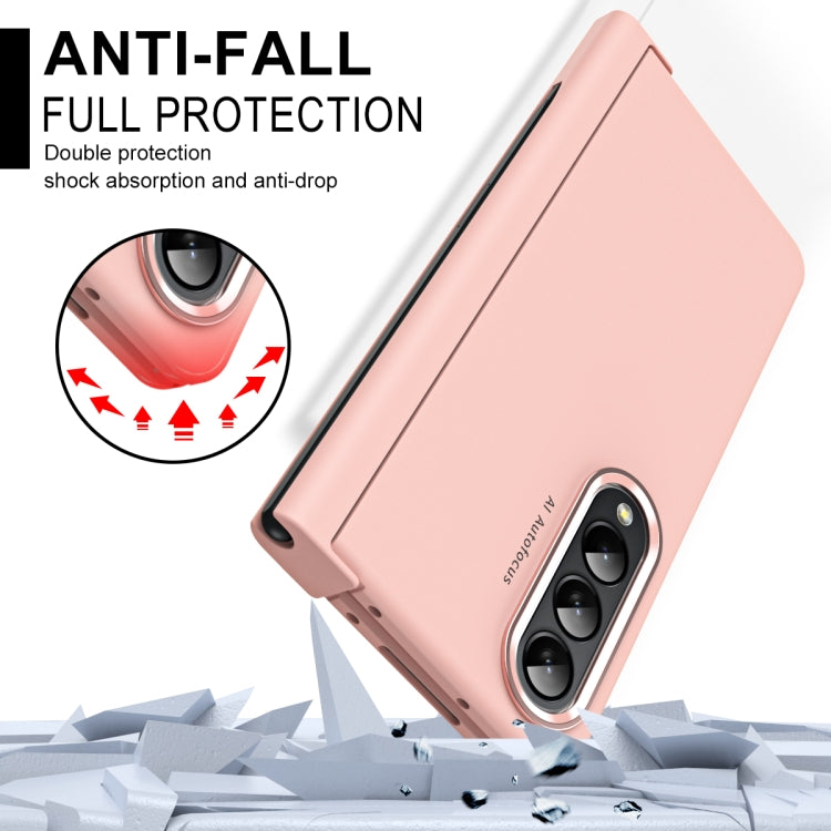 For Samsung Galaxy Z Fold4 Skin Feel Two-color Contact Lens Hinge Flip Phone Case with Pen Slot
